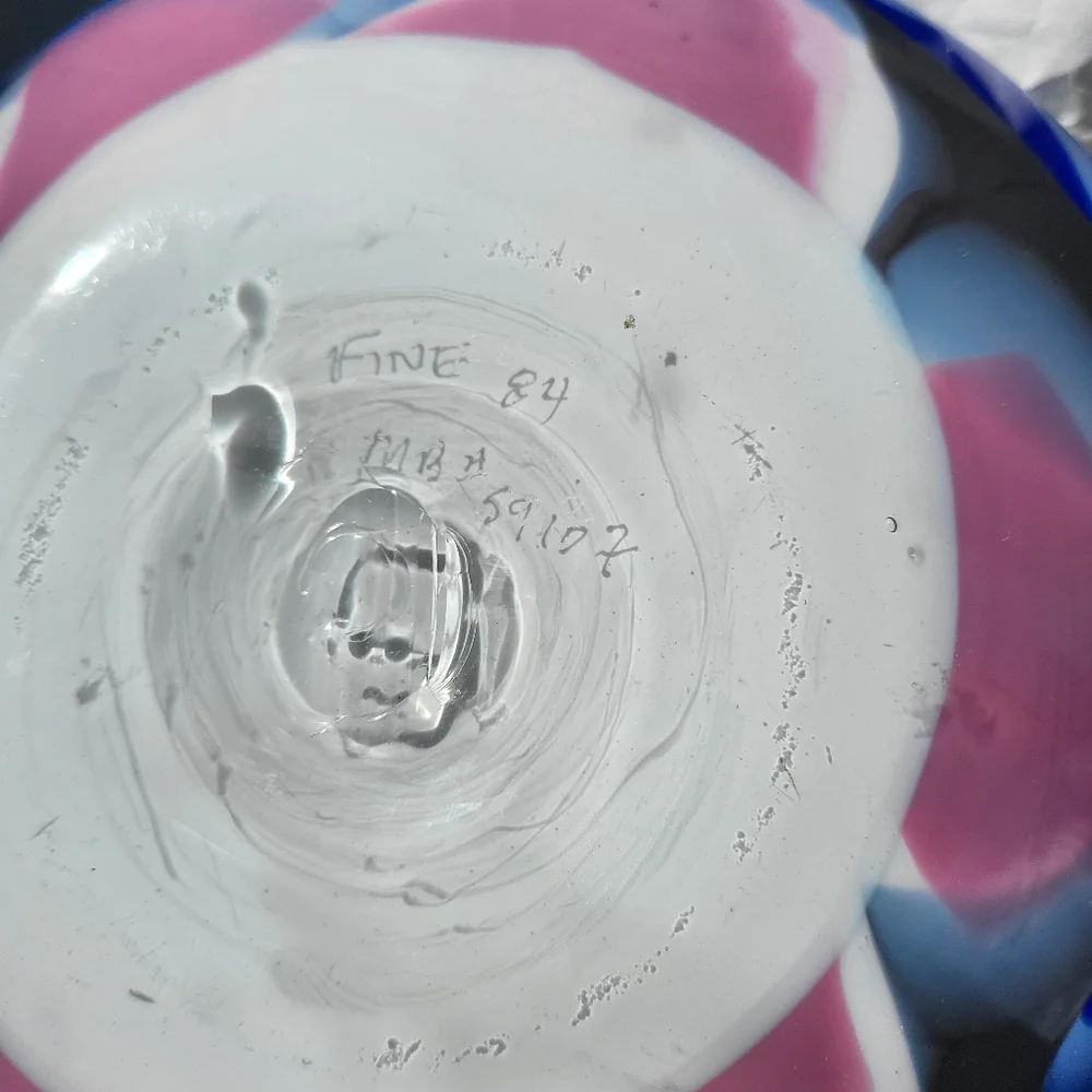 Jody Fine Signed Hand Blown Multicolor Glass Marble Bowl Rare Retired 7.5" - Picture 3 of 9